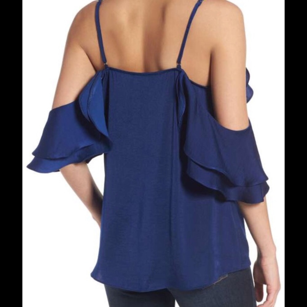 Devlin Cold Off Shoulder Ruffle Top Blue Blouse - Picture 2 of 8